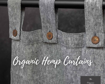 Organic hemp semi sheer curtains | buttoned tab top header | extra wide and extra long curtains | sold as individual panels