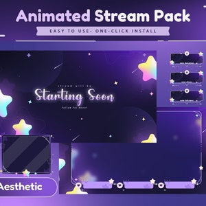 Pacote de fluxo animado Asteria Capella/Transição/Sobreposição de fluxo/Simples/Twitch estético/Tema escuro/Luz das estrelas/Cor roxa/Design pastel
