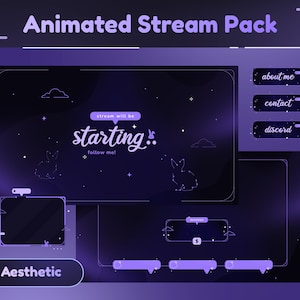 Astro Bunny Animated Stream Package/Dark Blue Theme/Twitch Set/Panels/Calm Theme/Dark Unique Stream/Aesthetic Black/Transition Dark Blue