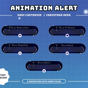 Christmas Deer Animated Stream Alerts/Transition/Stream Overlay/Panels/Purple/New Year/Snow/Fun/Christmast/Simple/Line Theme/Blue