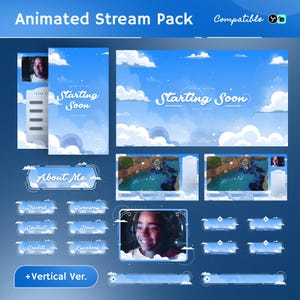 Skybound Bliss Animated Twitch Pack | Dreamy Blue Cloud Overlay (Digital Download)