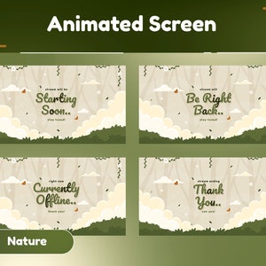 Woodland Animated Screen Package/Green Theme/Twitch Set/Panels/Green Calm/Aesthetic/Cute Stream/Floral Transition/Forest/Butterfly/Sky/Cloud