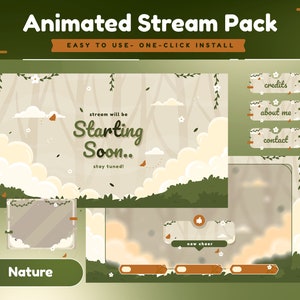 Pacote de fluxo animado de floresta/Tema verde/Conjunto Twitch/Painéis/Calma verde/Estético/Fluxo fofo/Transição floral/Floresta/Borboleta/Céu/Nuvem