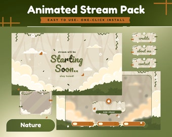 Woodland Animated Stream Package/Green Theme/Twitch Set/Panels/Green Calm/Aesthetic/Cute Stream/Floral Transition/Forest/Butterfly/Sky/Cloud
