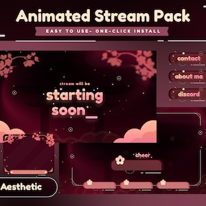 Akane Sakura Animated Stream Package/Stream Overlay/Transição/Painéis/Sakura/Japonês/Blossom/Tema Japão/Vermelho/Rosa/Chill/Tema Calmo/Cereja