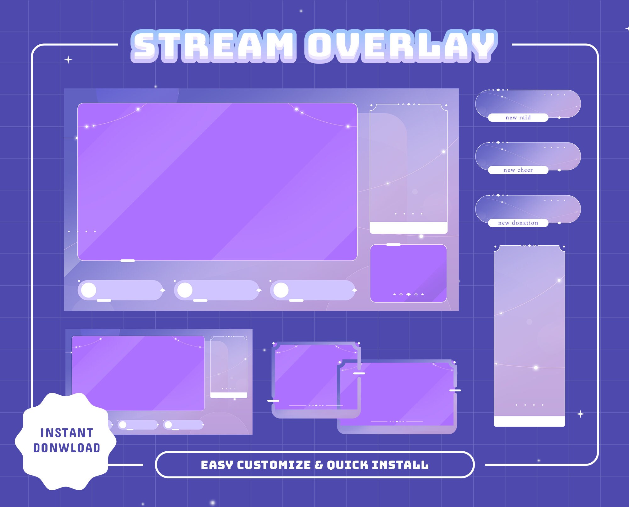 Animated String Light Animated Stream Pack: Soft Purple Glow for Obs ...