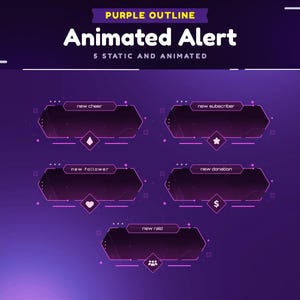 Purple Outline Animated Stream Alert Package for Twitch/ Unique Twitch Alert/Panel/Simple Notification Stream/Kawaii/Cute/Purple Theme