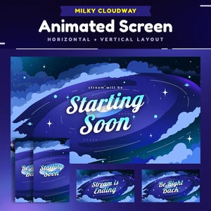 Milky Cloudway Animated Stream Screen Package/Stream Screen/Vertical Stream for TikTok/Cosmic/Galaxy/Aesthetic Dreamy Sky/Blue Screen/Cloud