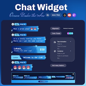 Chattwidget för havet under havet | Aquatic Blue UI | Twitch YouTube | Animerade varningar och rollfärger | StreamElements OBS