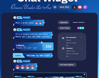 Ocean Under the Sea Chat Widget | Aquatic Blue UI | Twitch YouTube | Animated Alerts & Role Colors | StreamElements OBS