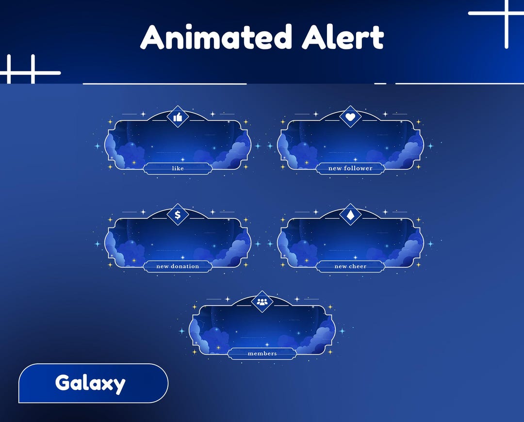 Starry Sapphire Animated Alert Package/transition/stream Overlay/panels ...