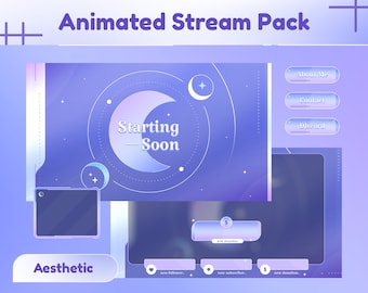 Crescent Moon Animated Stream Package: Purple Galaxy Theme (Digital Download)