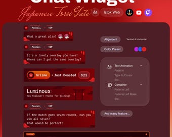 Japanese Torii Gate Chat Widget | Red Shrine UI | Twitch YouTube | Animated Alerts, Role Colors & Custom Themes | StreamElements OBS