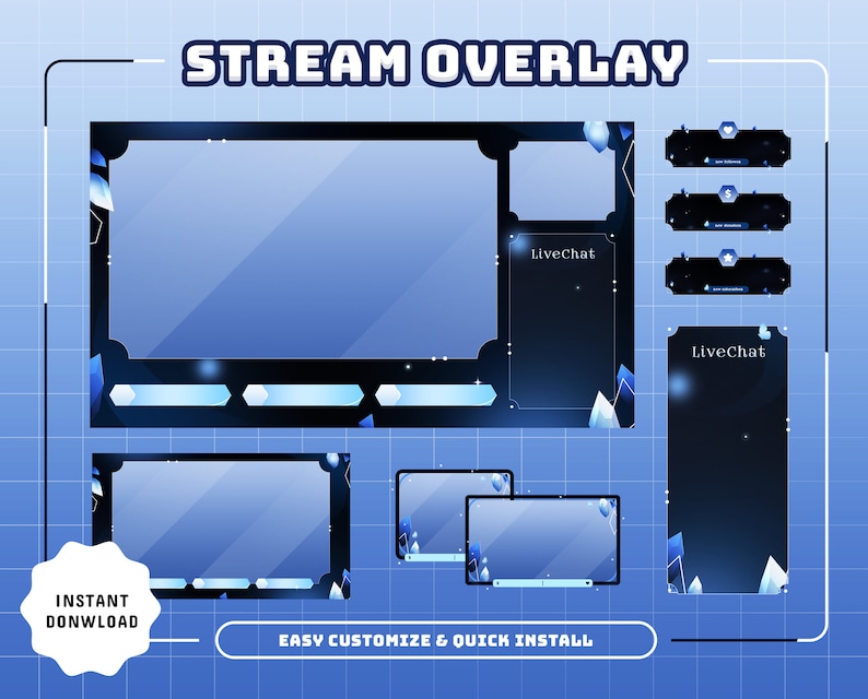 Crystal Mirage animiertes Stream Paket/Übergang/Stream Overlay/Panels/Diamant/Blau/Süßes Thema/Einfach/Glänzend/Cutie/Kristallgalaxie Bild 2