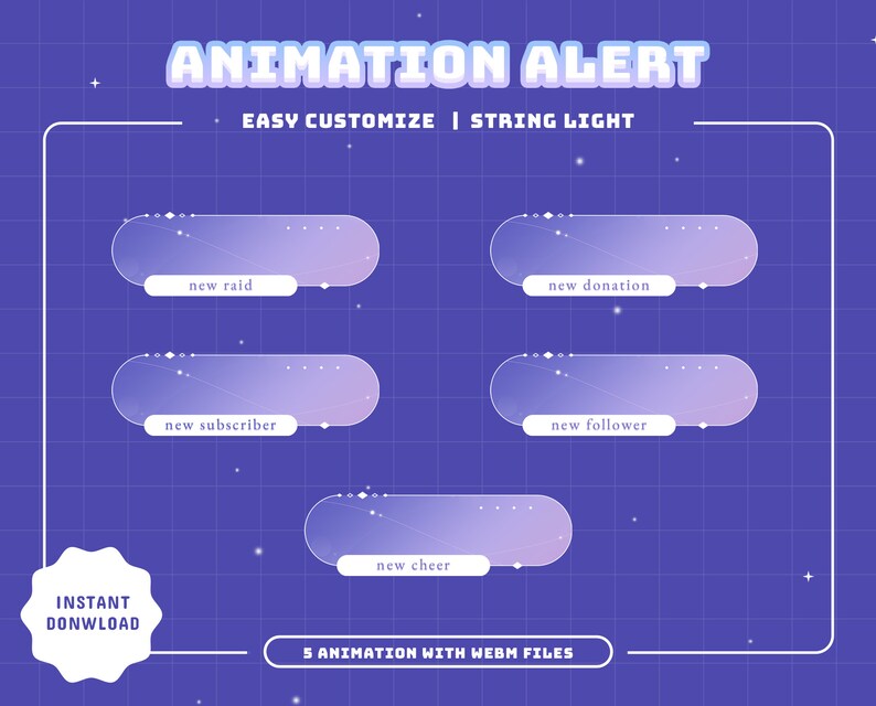 Animated String Light Animated Stream Pack: Soft Purple Glow for Obs ...