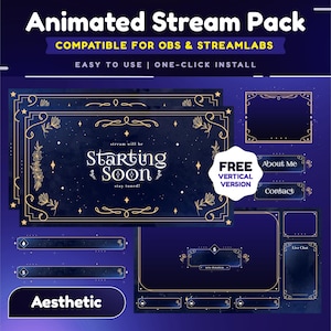 Golden Lustrous Animated Stream Overlay Package/Stream Overlay/Vertical Stream for TikTok/Stars/Aesthetic/Night Sky/Sparkles/Elegant Overlay