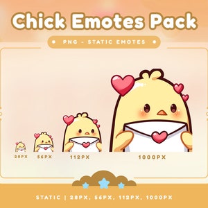 Paquete de emoticones de carta de amor: pollito tierno, paquete de emoticones, Discord, YouTube, Twitch, kawaii, personaje tierno, emoji, pastel, tranquilo, pollito adorable, feliz