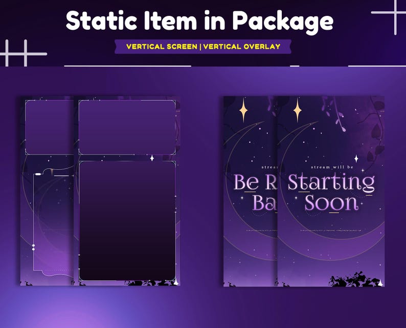 Mystic Twilight Animated Stream Overlay Package for Twitch/Starry Nights Twitch Overlay/Crescent Moon Stream/Calm Vertical Stream for TikTok image 3