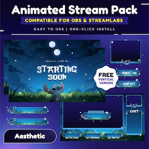 Stitch Starry Sky Animated Stream Overlay Package for Twitch/Stream Overlay/Vertical Stream for TikTok/Cozy Night Sky/Firefly Glow/Starry