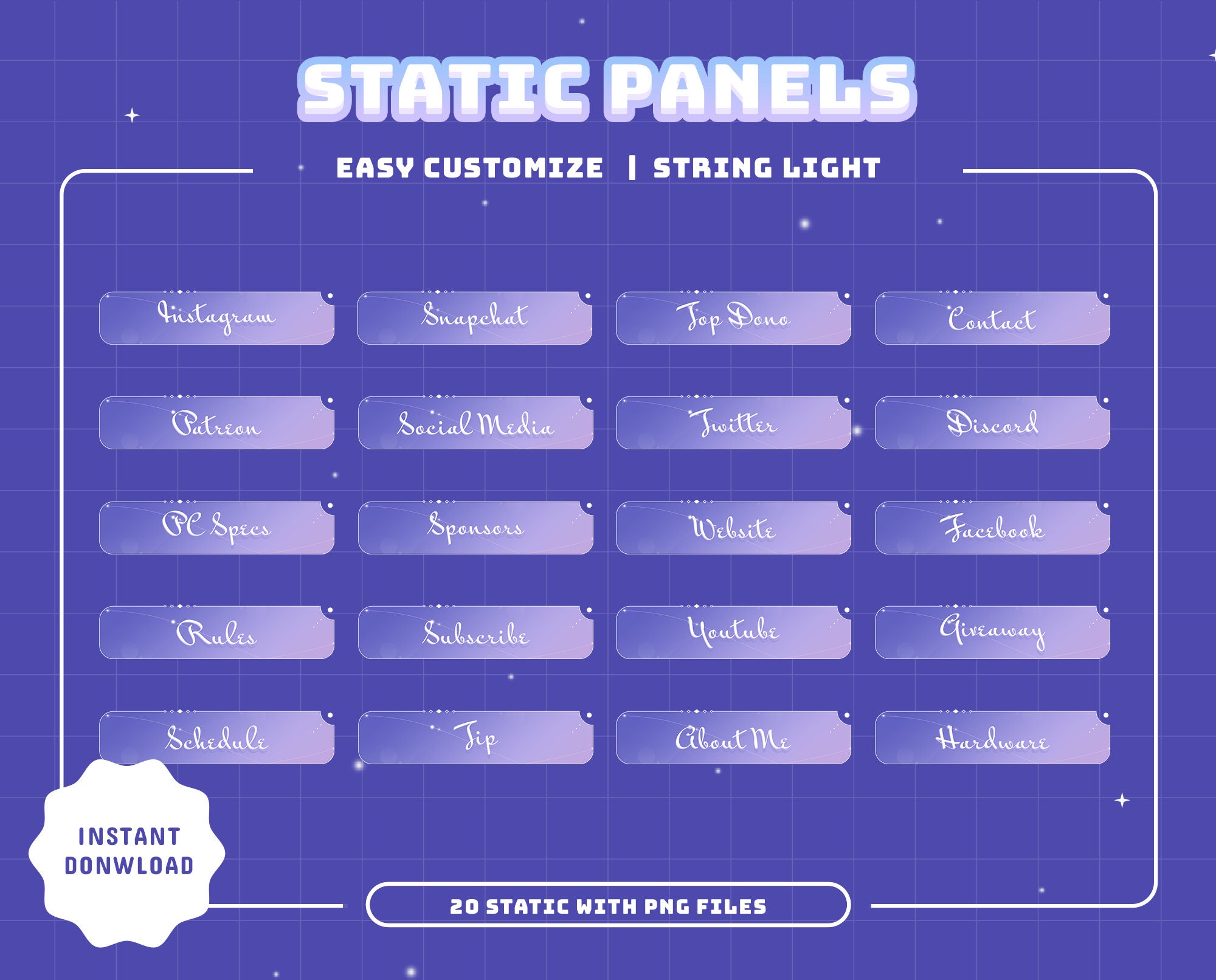 Animated String Light Animated Stream Pack: Soft Purple Glow for Obs ...