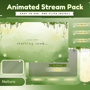Floral Roots Animated Stream Package/Green White Theme/Twitch Set/Panels/Green Calm/ Calm Theme/Aesthetic/Cute Stream/Floral Transition/