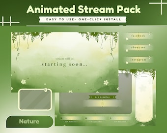 Floral Roots Animated Stream Package/Green White Theme/Twitch Set/Panels/Green Calm/ Calm Theme/Aesthetic/Cute Stream/Floral Transition/