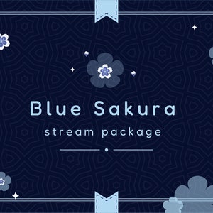 Blaue Sakura Animiertes Stream Paket/Sakura/Japanisches Design/Spur-Overlay/Blaues Design/Süßes Design/Sakura Blüte/Übergang/Twitch Animation