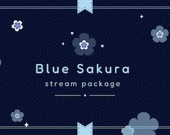Paquete de transmisión Sakura azul pastel / Alertas, paneles y escenas animadas de VTuber