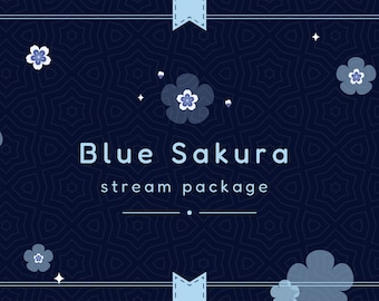 Blaue Sakura Animiertes Stream Paket/Sakura/Japanisches Design/Spur-Overlay/Blaues Design/Süßes Design/Sakura Blüte/Übergang/Twitch Animation