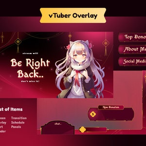 Aizen VTuber Animated Stream Package/Stream Overlay/Transition/Panels/Calm/Cute/Aesthetic/VTuber Designs/Etsy VTuber/Red Theme/Red Decor