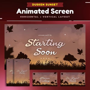 Dusken Sunset Animated Stream Screen Package for Twitch/Sunset Serenity Background/Vertical Screens for Tik Tok/Peace at Dusk Starting Soon