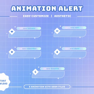 Aesthetic Animated Stream Alerts/Transition/Stream Overlay/Panels/Girly/Cute Theme/Blue/Lines/Simple/Chill/Feminine/Lovely/Lo-Fi
