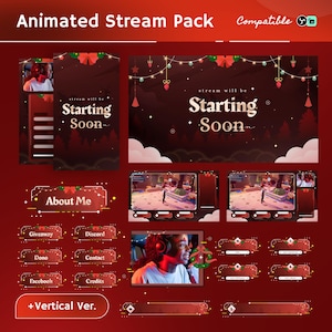 Pack de diffusion Fête de Noël animée : Fêtes festives de l'or rouge pour TikTok et OBS/Streamlabs