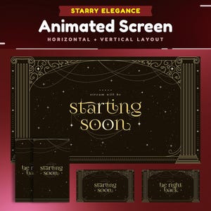 Starry Elegance Animated Stream Screen/Vertical Screen/Starting Soon/Be Right Back/Ending Screen/Gold Stars/Aesthetic/Vintage/Classical