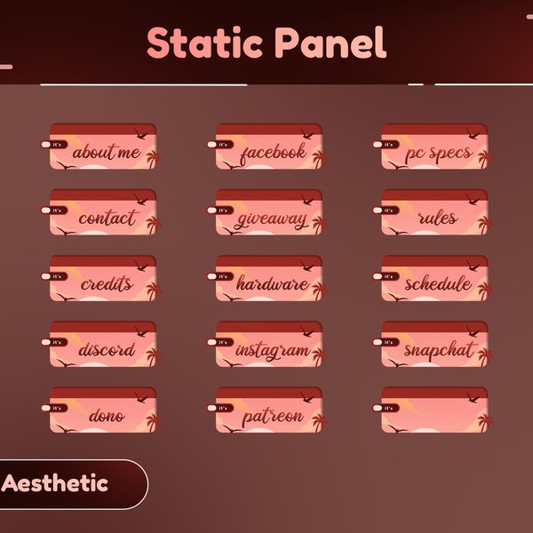 Vacation Static Panel Package/Pink and Orange Theme/Twitch Set/Panels/Aesthetic Ocean/Calming Scenery/Lofi Sunset Beach/VTuber Background