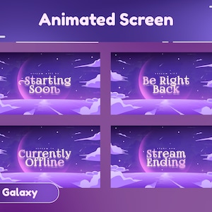 Violet Horizon Animated Stream Screen for Twitch, Kick, Youtube/Transition/Stream Overlay/Panel/Cloud Design/Simple/Galaxy Theme/Purple