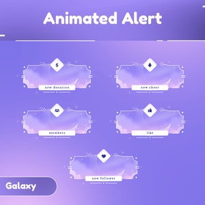 Silver Moon Animated Alert Package/Cosmic/Celestial/Twitch Overlay/Panel/Transition/Night Theme/Animation/Moon/Cute/aesthetic/kawaii/Simple