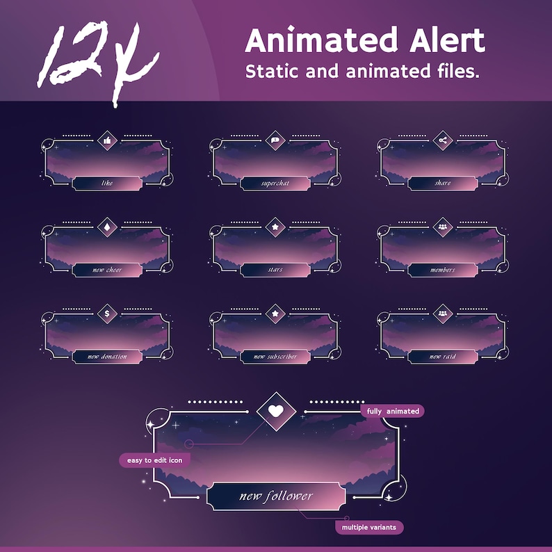 Animated Twilight Dreamscape Stream Alerts: Ethereal Purple Galaxy for ...