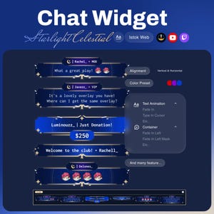 Dark Celestial Chat Widget | Starlight Gold Glow Design | Twitch YouTube Kick | Animated Chat Alerts | StreamElements OBS