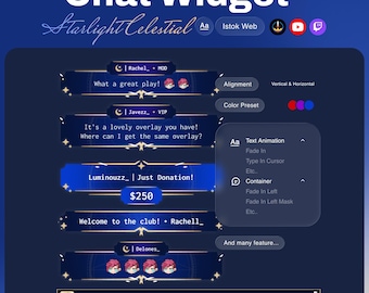 Dark Celestial Chat Widget | Starlight Gold Glow Design | Twitch YouTube Kick | Animated Chat Alerts | StreamElements OBS