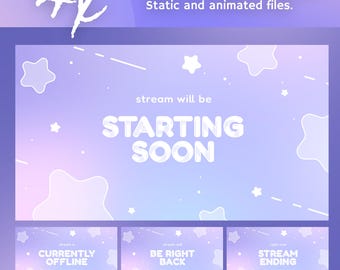 Animated Pastel Starry Night Stream Screens: Dreamy Sky Theme for Twitch and OBS/Streamlabs