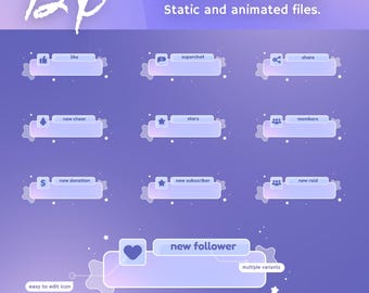 Animated Pastel Starry Night Stream Alerts: Dreamy Sky Theme for Twitch and OBS/Streamlabs