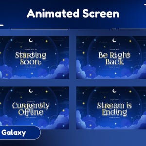 Starry Sapphire Animated Stream Screen/Stream Overlay/Twitch Set/Aesthetic/Galaxy Theme/Cloud White/Simple/Transition/Panels/Star/Dark Blue