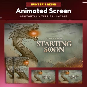 Hunters Reign Animated Stream Screen Package/Stream Screen/Animated Overlay/Vertical Stream for TikTok/Dragon/Dark Fantasy/Epic Overlay