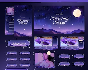 Animated Cosmic Fantasy Stream Pack: Purple Celestial Night for Twitch and OBS/Streamlabs