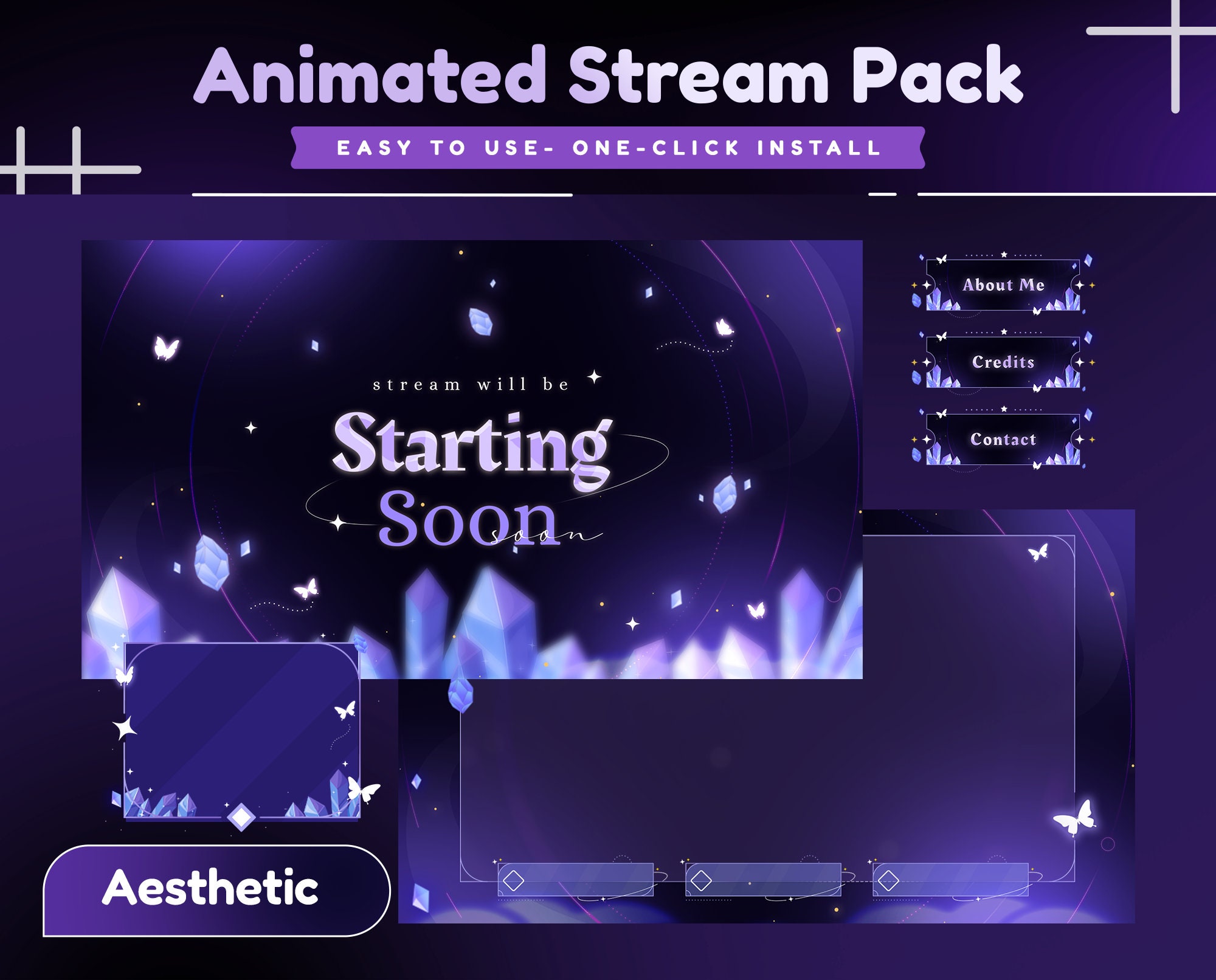 Kawaii Amethyst Animated Stream Package | Crystal Overlay, Alerts ...