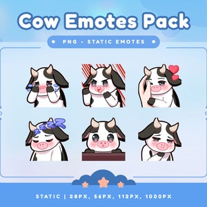 Pack d&#39;émoticônes vache pour Twitch, Discord, Youtube/Emotes d&#39;émoticônes/Emote Twitch/Emote mignon/Emote animal/Emote Chibi/Emote d&#39;amour/Emoji en colère