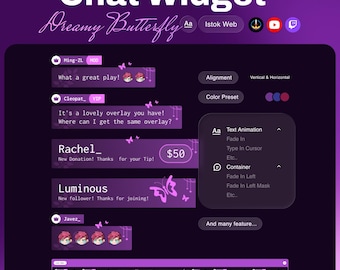 Butterfly Chat Widget | Dreamy Purple Aesthetic | Twitch YouTube Kick | Animated Alerts & Role Colors | StreamElements OBS | Vtuber Twitch