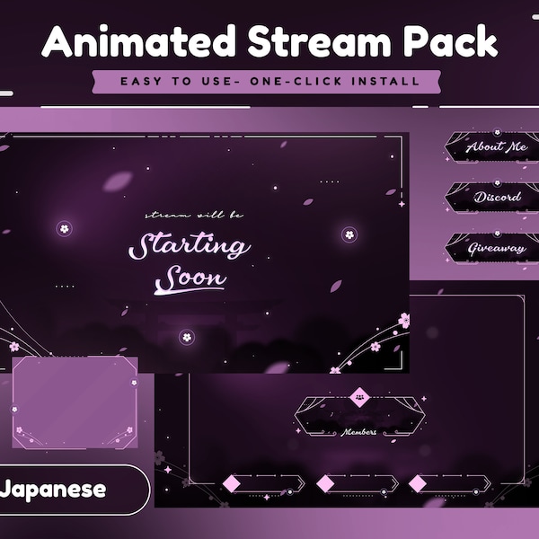 Violet Blosom Animiertes Stream Paket/Stream Overlay/Übergang/Panel/Sakura/Japanisch/Blüte/Japan Thema/Rot/Chill/Ruhiges Thema/Kirsche/Blume