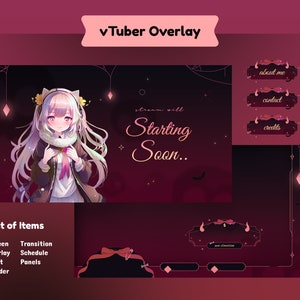 Succubus VTuber geanimeerde stream pakket: stream-overlay/overgang/panelen/VTuber-ontwerp/Etsy VTuber/rood thema/karmozijnrode esthetiek/schedel/griezelig